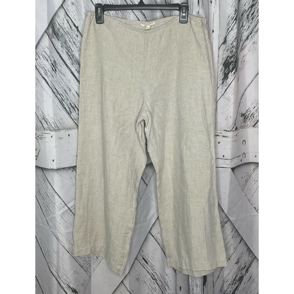 Eileen Fisher Linen Wide Leg Pants Cropped Ankle Length Natural Tan Size S